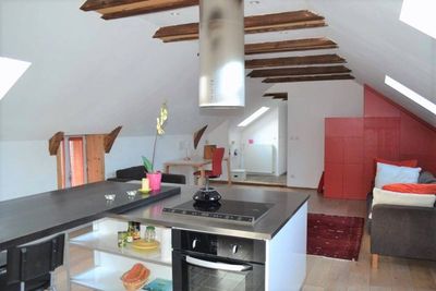 Appartement rénové T3 Saint Agrève Très clair, ensoleillé et calme. Alliant contemporain et matériaux anciens nobles.